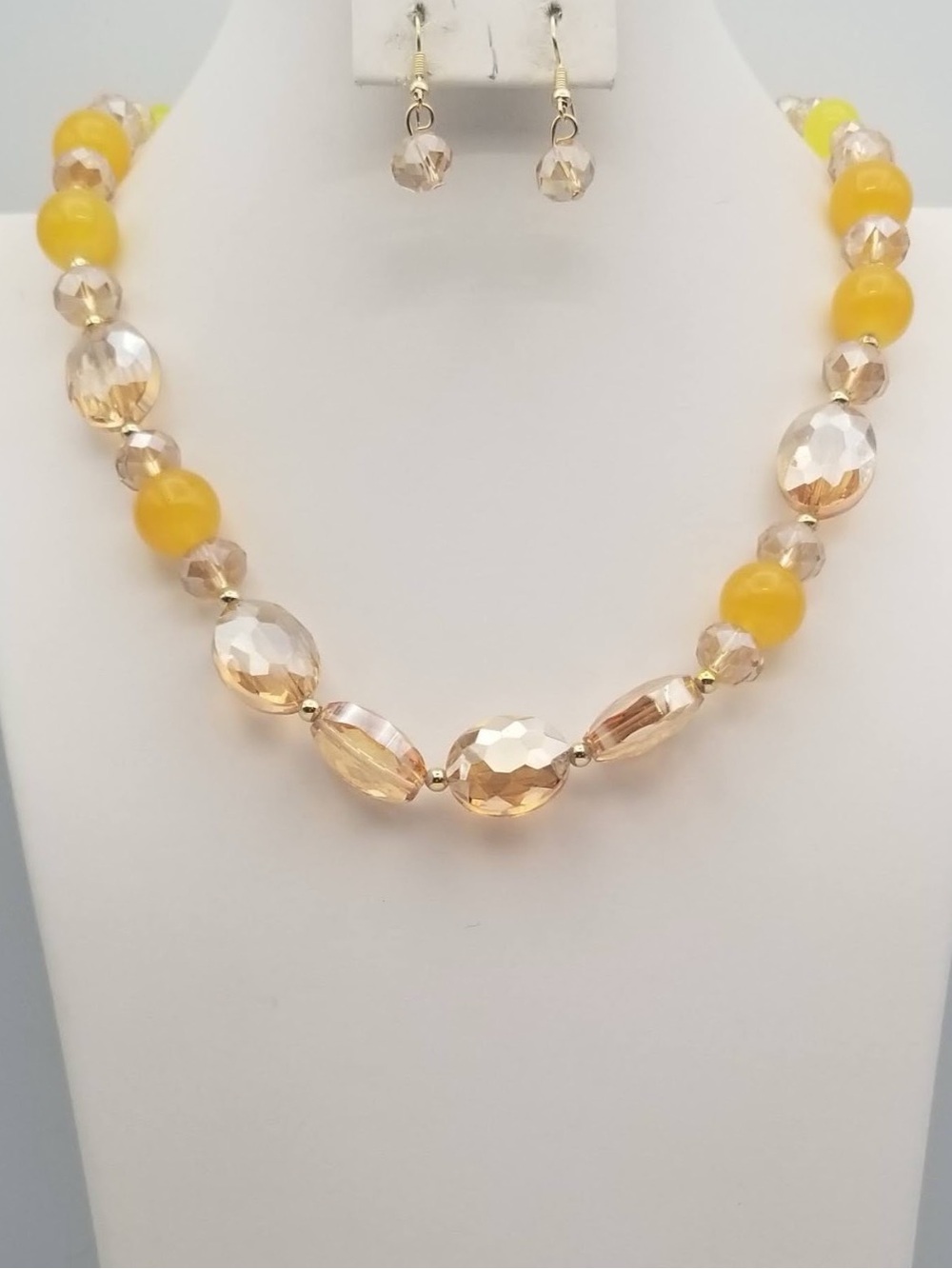 Yellow and Champagne Faceted Bead Necklace & Earring Set